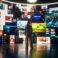 Backview,Of,Caucasian,Woman,Looking,At,Animated,Stream,Of,Content.